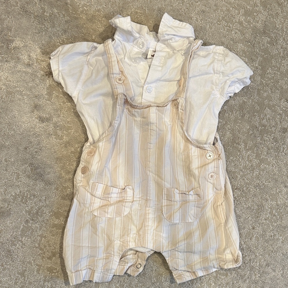 Charming Beige and White Kids Overalls